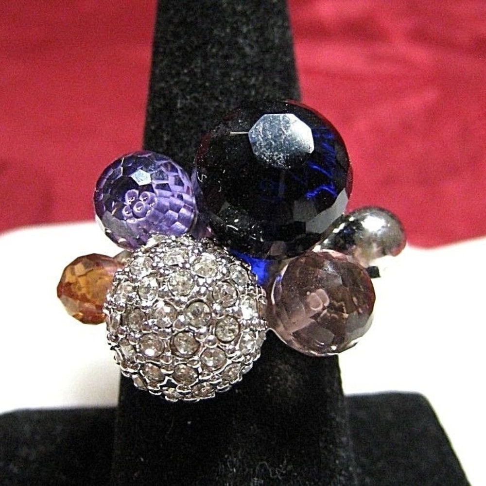 CLEAR RHINESTONE ROUND BALLS PURPLE RING SIZE 8.25